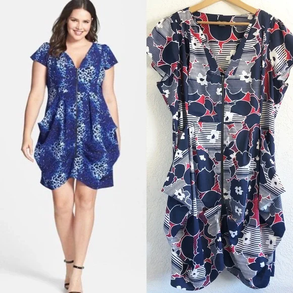 city chic blue floral dress City Chic Women's Fantasy Floral Print V Neck Dress